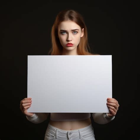 Premium AI Image | Sad girl holding a blank white board