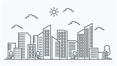 Line Art Vector Illustration of City line in white background with Skyscrapers 2035334 Vector ...