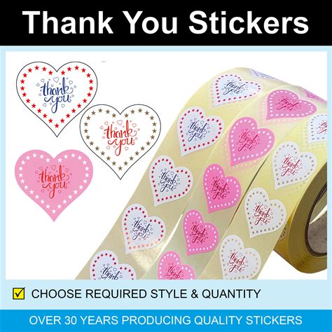 Heart Shaped Thank You Stickers 32 x 30mm - Design 1 - Price Stickers