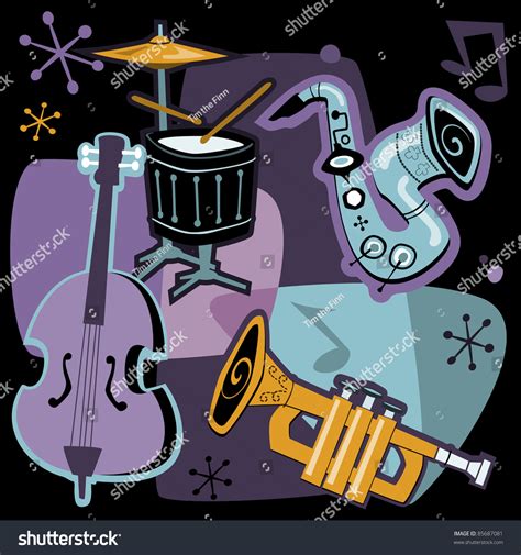 Retro Jazz Instruments Cartoon Stock Photo 85687081 : Shutterstock