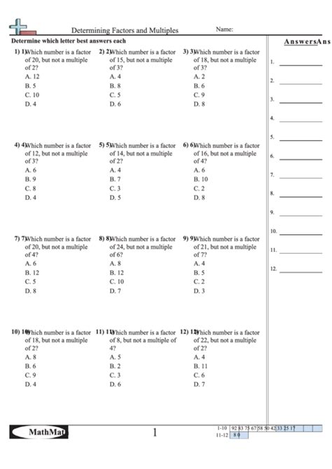 Determining Factors And Multiples Worksheet printable pdf download