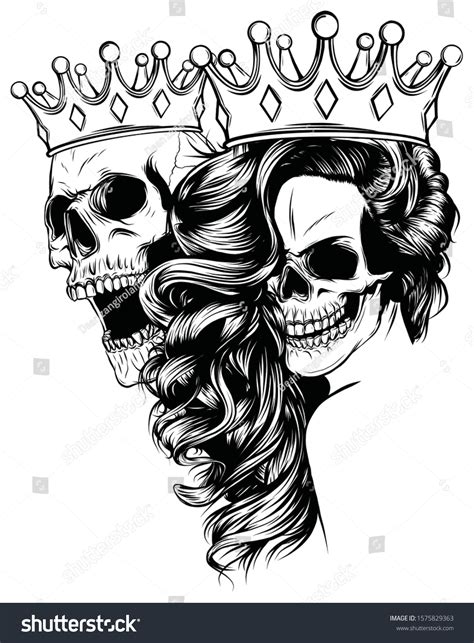 Tattoo King Queen Death Portrait Skull Stock Vector (Royalty Free) 1575829363 | Shutterstock