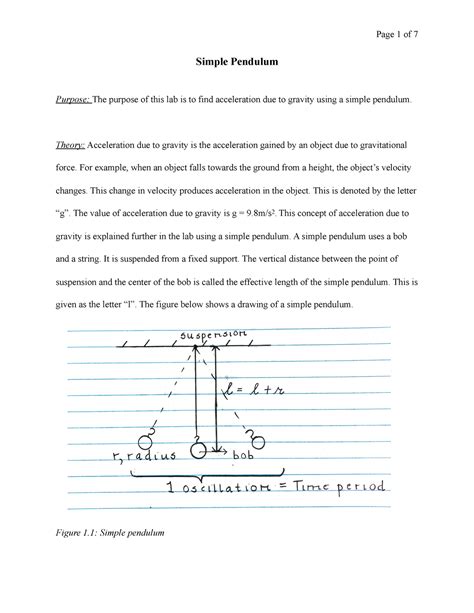 Simple pendulum - Lab report - Simple Pendulum Purpose: The purpose of ...