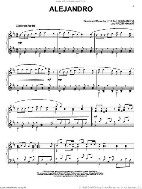 Alejandro, (intermediate) sheet music for piano solo (PDF)