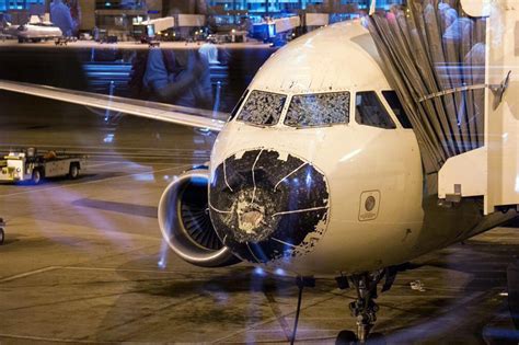 Plane makes frightening landing after flying into hail storm