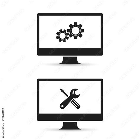 Pc repair icon. Computer repairing Logo set. Technical support ...