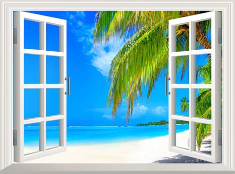 Beach Wall Decal Wall Sticker 3D Window Effect View Beach Wall - Etsy