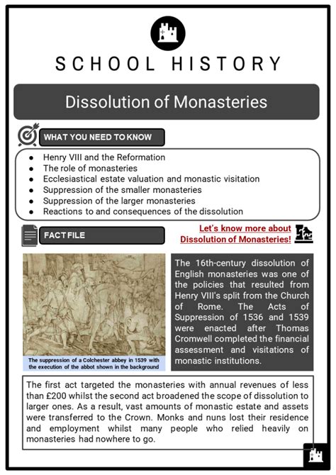 Dissolution of Monasteries Facts, Worksheets, Henry VIII & Reformation