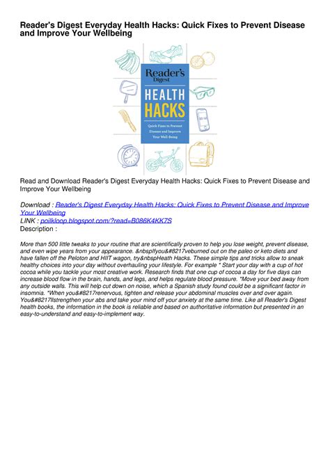 READ/DOWNLOAD Reader's Digest Everyday Health Hacks: Quick Fixes to Prevent Dise - Reader's ...