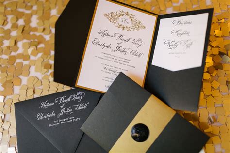Traditional Black, White and Gold Wedding Invitations