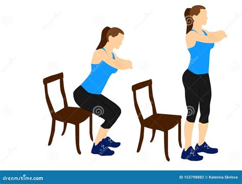 Woman Fitness Exercises: Sit on the Chair Stock Illustration - Illustration of bikini, nature ...