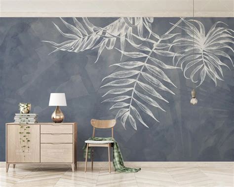 Custom Any Size Wallpaper modern Style Leaf Texture Bedroom master bedroom bed background wall ...