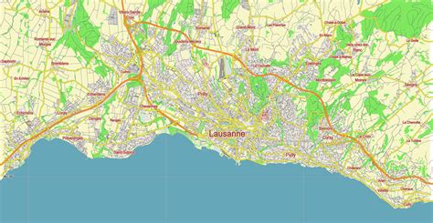 Lausanne Switzerland Vector Map Free Editable Layered Adobe Illustrator + PDF + SVG