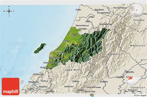 Satellite 3D Map of Kapiti Coast, shaded relief outside