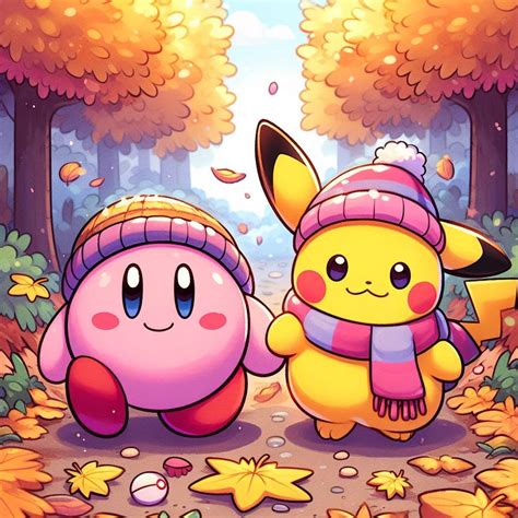 Kirby and Pikachu Autumn Stroll by ChrisGraduate27 on DeviantArt