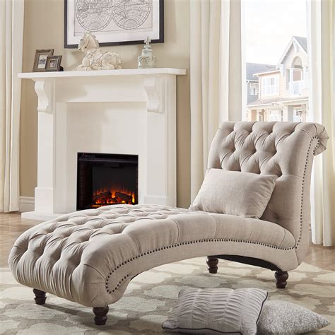 Weston Home Bowman Long Tufted Lounge Chair With Matching Pillow, Beige ...