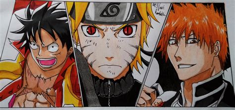 Luffy, Naruto and Ichigo by naviramdath on DeviantArt