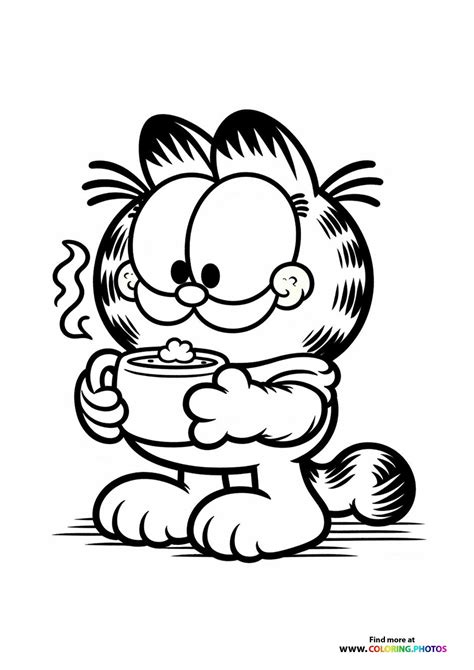 Little Garfield with coffe - Coloring Pages for kids