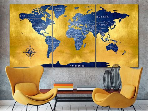 Gold Map Canvas Gold World Map Business Gift Decor for - Etsy