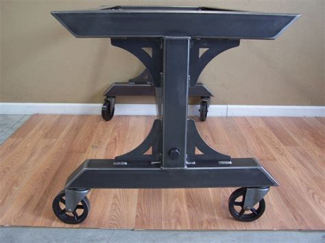 Industrial steel rolling table base on heavy duty vintage style casters ...