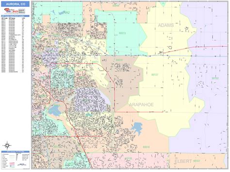 Aurora Colorado Zip Code Wall Map Red Line Style By Marketmaps | Images and Photos finder