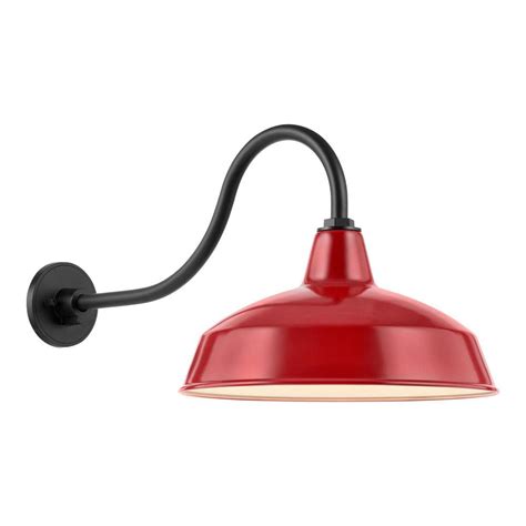 Hampton Bay Easton 14 in. 1-Light Red Barn Outdoor Wall Lantern Sconce with Steel Shade KHC1691A ...