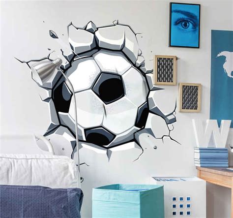 Broken wall effect football ball 3d wall sticker for kids - TenStickers