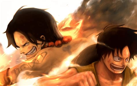 One Piece HD Wallpaper: Monkey D. Luffy and Portgas D. Ace by ダシヨ・マズカ (pixiv)