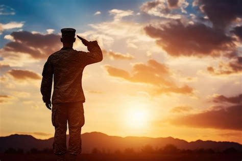 Premium AI Image | Soldier Saluting at Sunset Army Salute Patriotic Concept