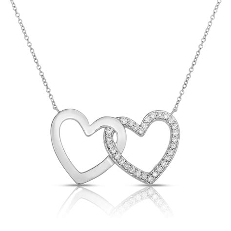 18K White Gold 2 Hearts Love Bonds Necklace with Lab-Grown Diamonds on AIDIA Extendable Link ...