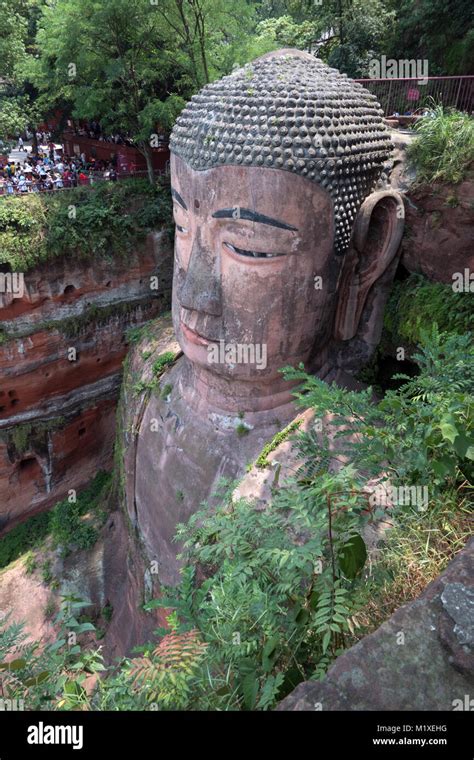 The Leshan Giant Buddha carved out of a cliff where the Min and Dadu rivers meet near Leshan ...