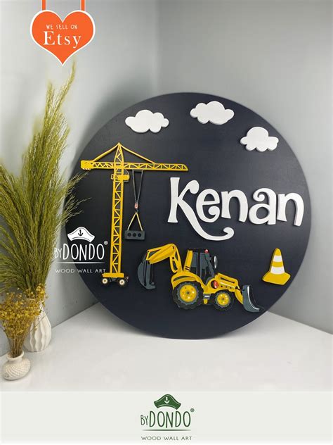 Construction Signs for Kids Room, Round Nursery Name Sign, Custom Name Sign, Kids Room Decor ...