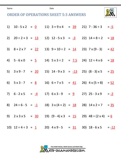 Order Of Operations Examples With Answers