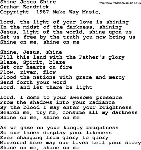 Most Popular Church Hymns and Songs: Shine Jesus Shine - Lyrics, PPTX and PDF