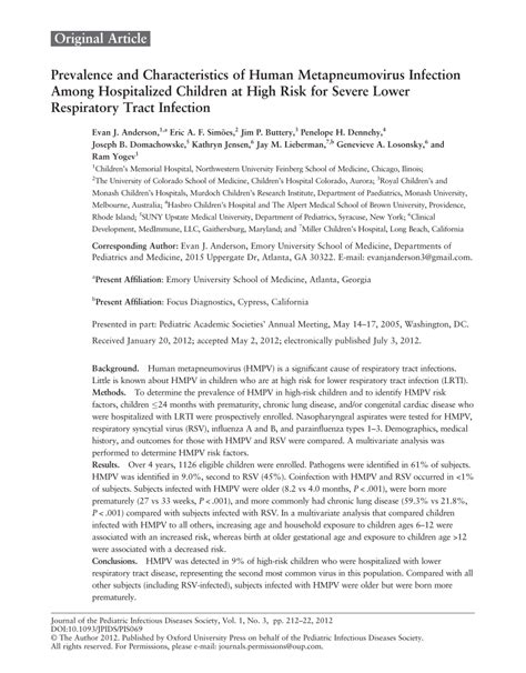 (PDF) Prevalence and Characteristics of Human Metapneumovirus Infection Among Hospitalized ...