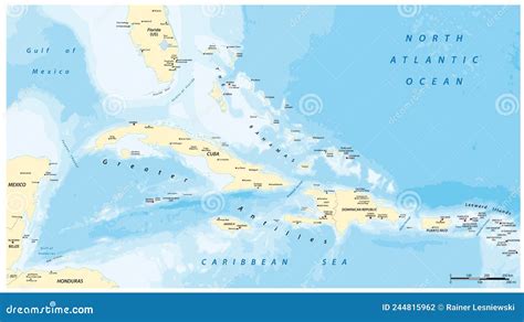 Greater Antilles Political Vector Map with English Labeling Stock Vector - Illustration of gulf ...