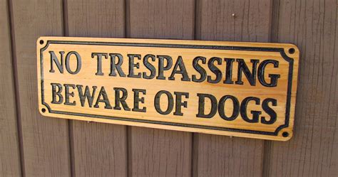 No Trespassing Beware of Dogs Carved Cedar Wood Sign - Custom Signs