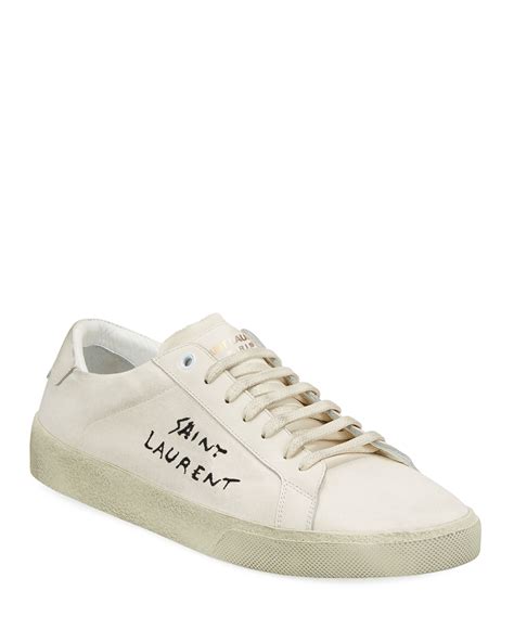 Saint Laurent Men's Canvas Low-Top Sneakers, White | Neiman Marcus