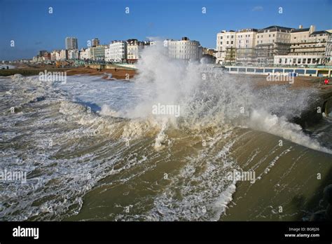 A winter storm provides some spectacular waves on Brighton beach as ...