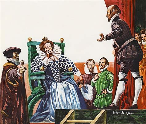 William Shakespeare presenting one of his plays to Queen Elizabeth I by Peter Jackson | Giclee ...