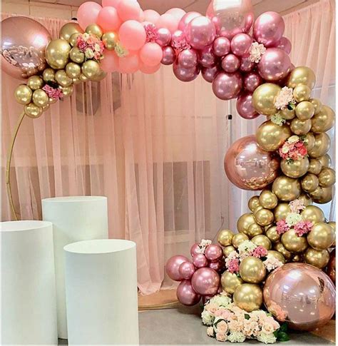 134 pcs Chrome Gold Rose Pastel Baby Pink Balloons Garland Arch Kit 4D ...