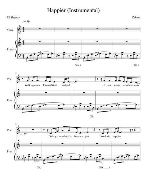 Ed Sheeran - Happier (Instrumental w/ vocals) sheet music for Piano download free in PDF or MIDI