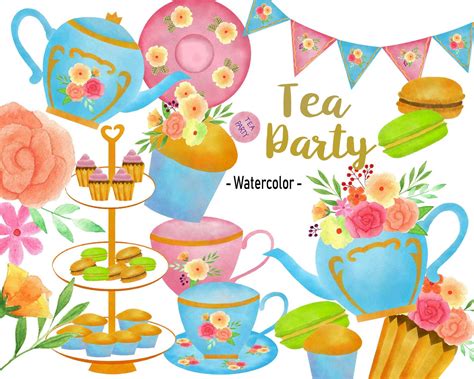 Flower Tea Party Clip Art Watercolor Tea Party Clip Art/ Tea - Etsy