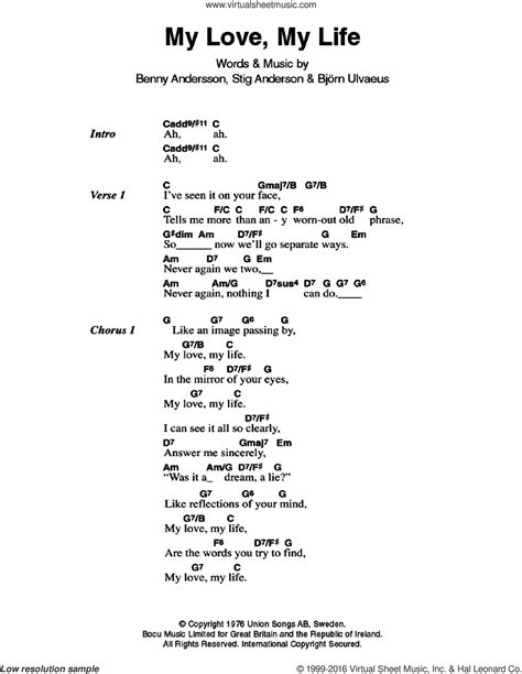 My Love, My Life sheet music for guitar (chords) (PDF)