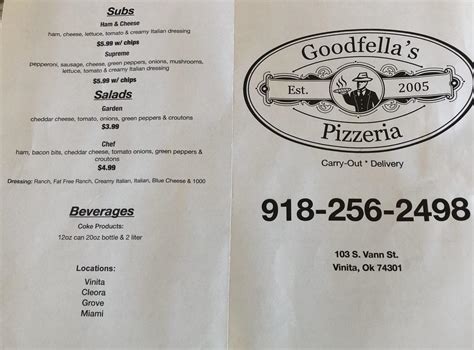 Menu at Goodfellas Pizzeria, Vinita