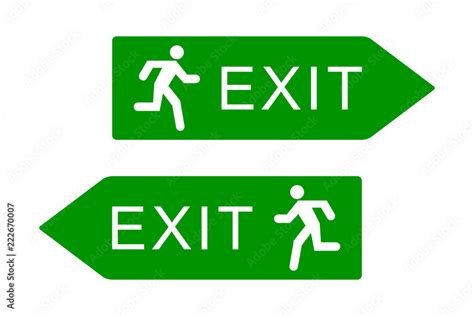 Exit sign with running man icon, green emergency exit door sign ...