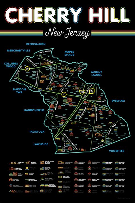 Cherry Hill NJ Map Matte Framed | Etsy