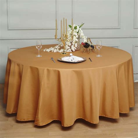 120" Gold Polyester Round Tablecloth | TableclothsFactory