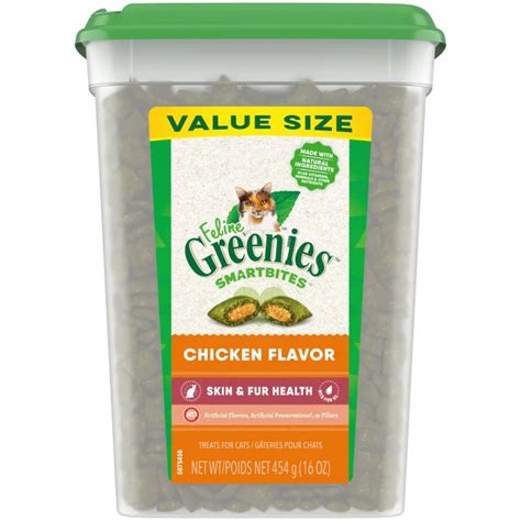 FELINE GREENIES SMARTBITES Skin & Fur Crunchy and Soft Textured Adult Natural Cat Treats ...