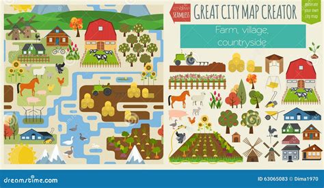 Great City Map Creator.Seamless Pattern Map. Village, Farm, Coun Stock Vector - Image: 63065083